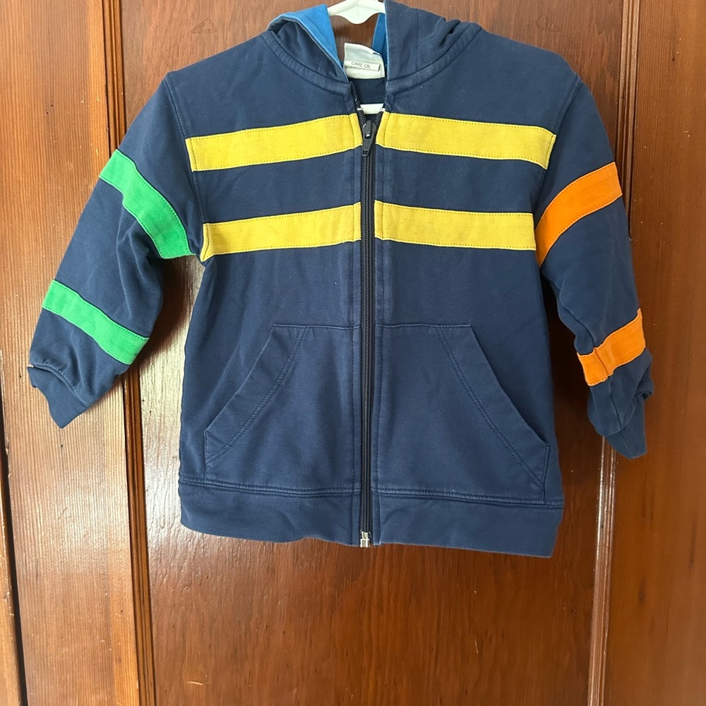 Florence Eiseman Navy Hoodie with Colorful Stripes